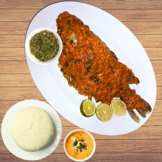Coconut large fish, served with ugali and Mboga Kienyeji